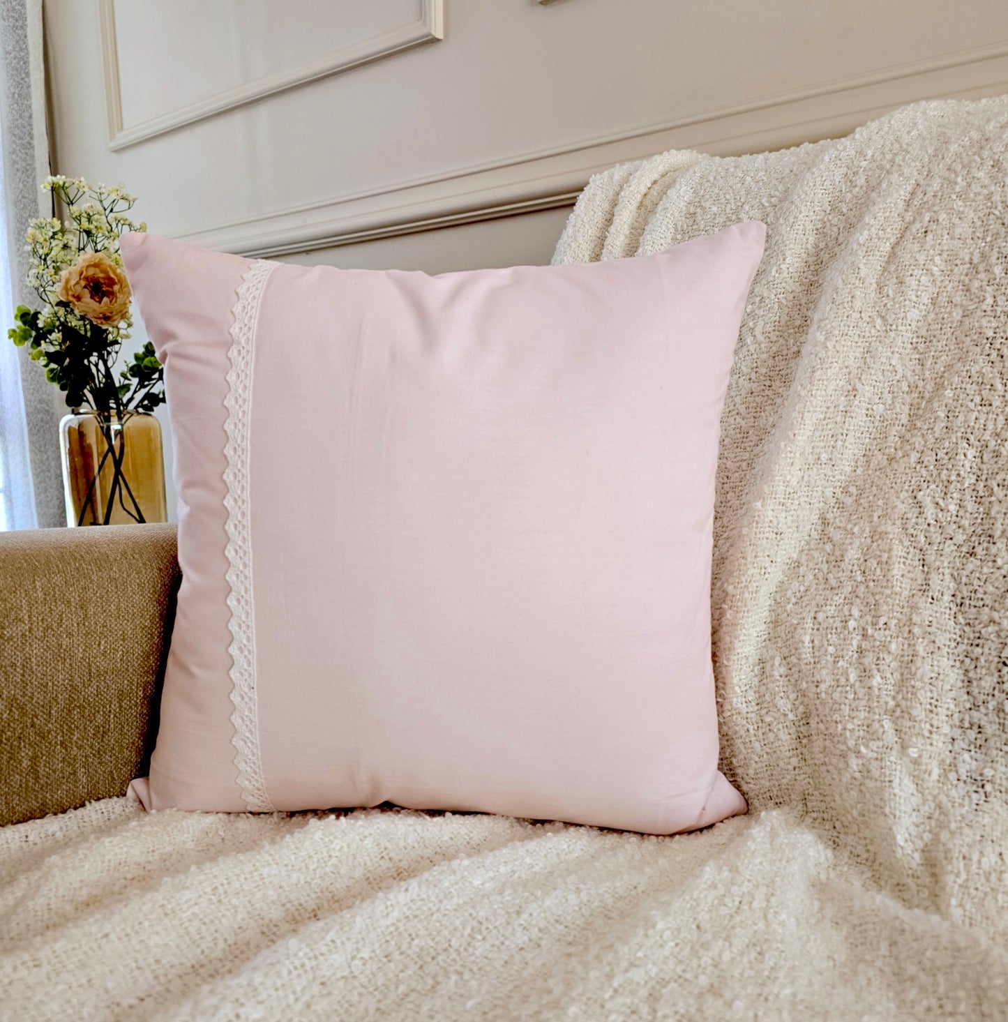 Victorian Rose - Cushion with White Lace