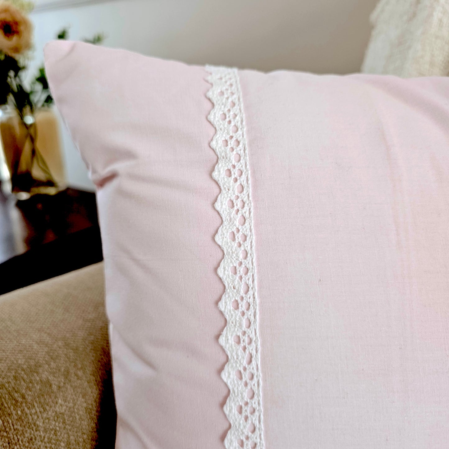 Victorian Rose - Cushion with White Lace