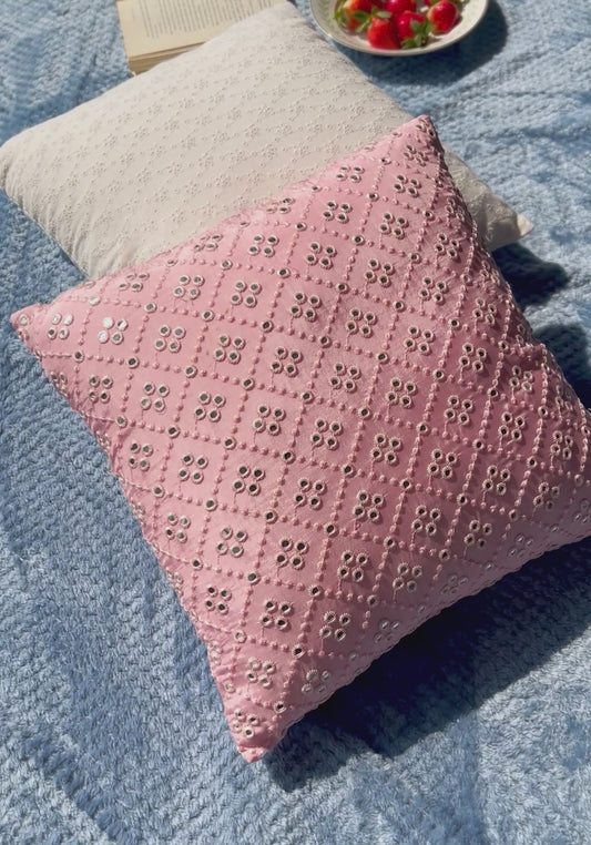Pretty in Pink - Mirror Work Cushion Cover (Uppada Silk)